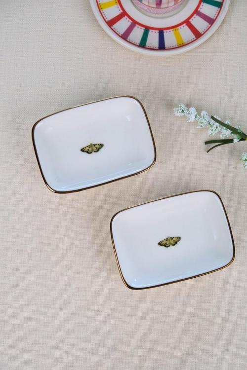 Kelebek Altın Yaldızlı Dikdörtgen Kayık Tabak 10x7x2cm 2 Lİ