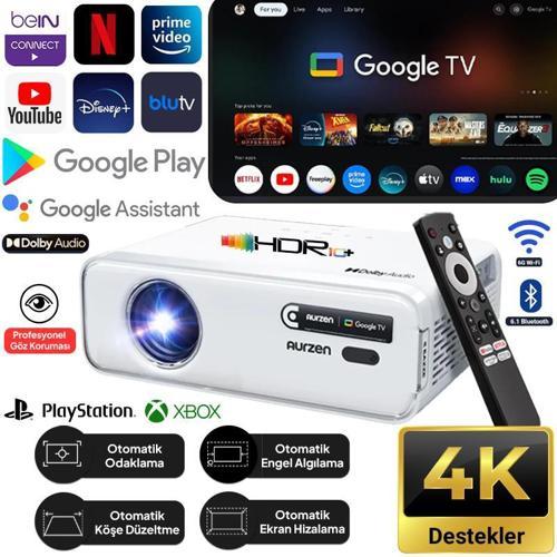 Aurzen D1G Android Google TV 4K Destekli Projeksiyon Cihazı +HDR10+AutoFocus+AutoKeystone+6G WiFi+6.1BT