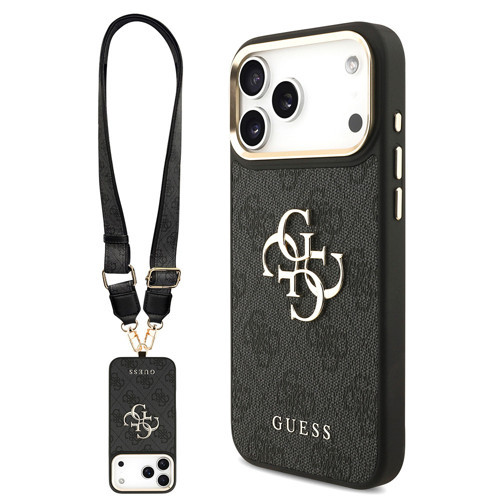 İphone 17 Pro Max Uyumlu Kılıf Lisanslı 4G Büyük Metal Logolu Kalın Askılı Kapak Siyah