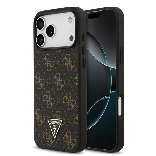 İphone 17 Pro Max Uyumlu Kılıf Guess Orjinal Lisanslı Pu Deri 4G Desenli Üçgen Logolu Kapak Siyah