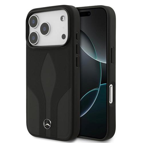 İphone 17 Pro Uyumlu Kılıf Mercedes Benz Lisanslı M-Safe Şarjlı Dokulu Desenli Deri Kapak Siyah