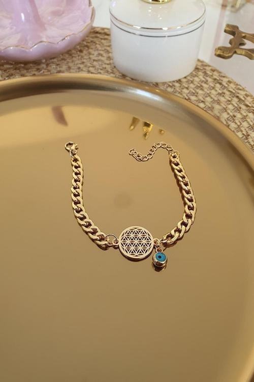 Ezme Model Nazar Boncuğu Detaylı Yaşam Çiçeği Bileklik