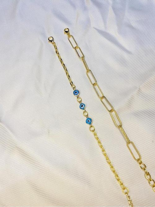 Kadın Altın Kaplama İkili Zincir Kombin Bileklik Seti