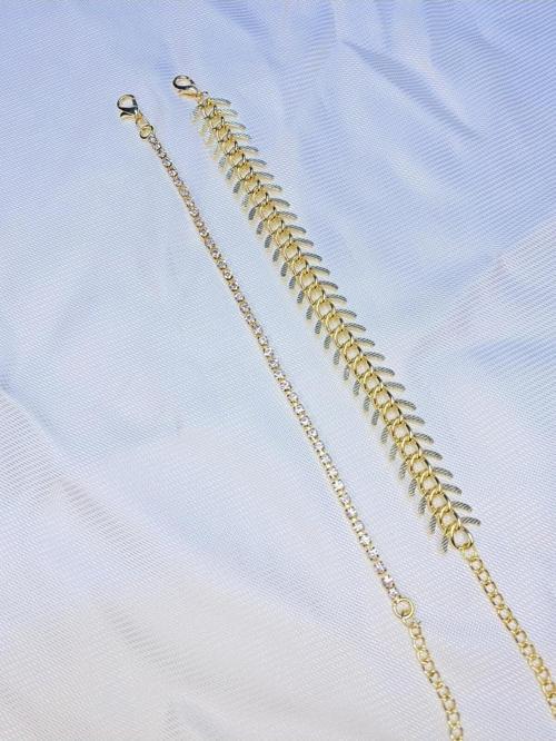 Kadın Altın Kaplama İkili Zincir Kombin Bileklik Seti