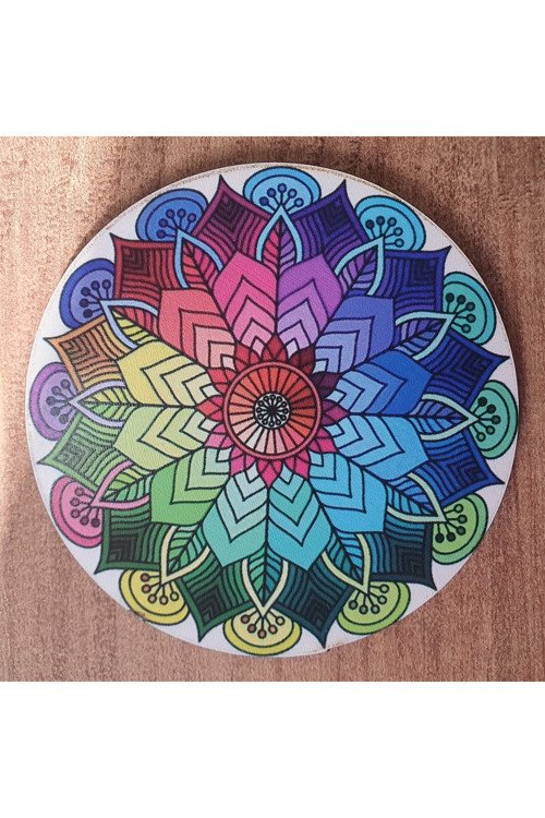 Mandala Desenli Ahşap Bardak Altlığı (6 Adet)
