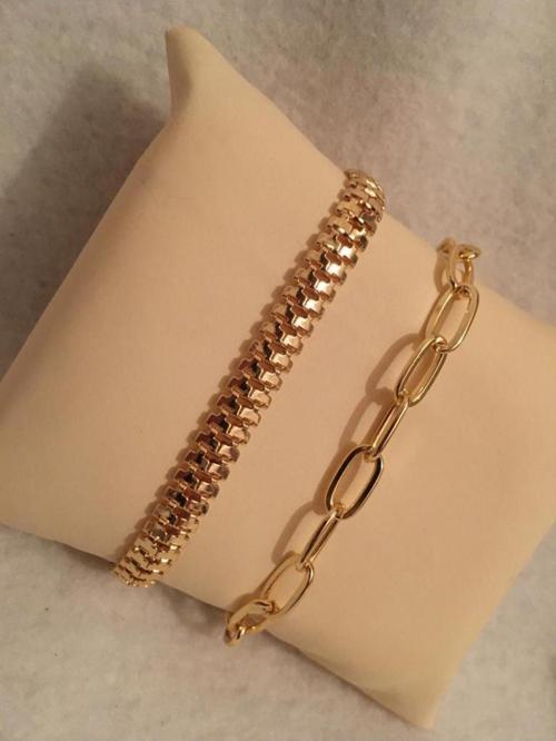 Kadın Lak Kaplama İkili Bileklik Seti Gold