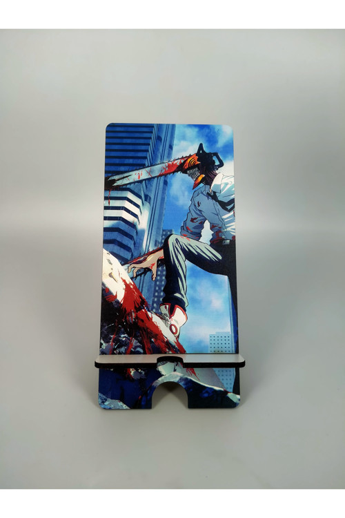 Ahşap Telefon Tutucu Masaüstü Cep Telefonu Standı - Chainsaw Man Denji