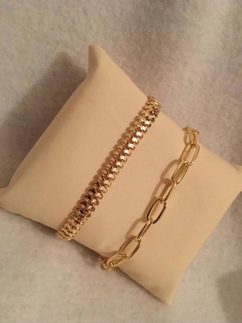 Kadın Lak Kaplama İkili Bileklik Seti Gold