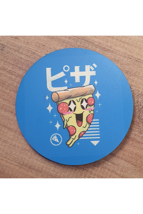 Kawaii Pizza Ahşap Bardak Altlığı (6 Adet)