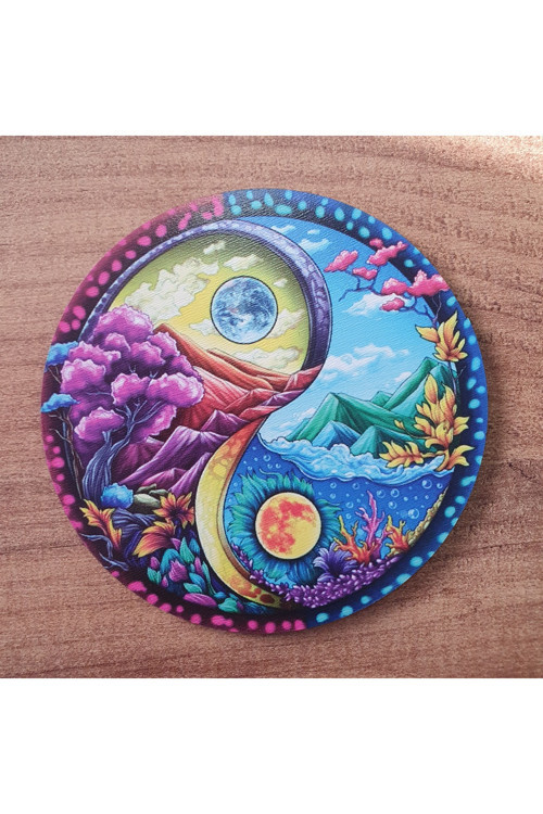 Yin Yang Ahşap Bardak Altlığı (6 Adet)