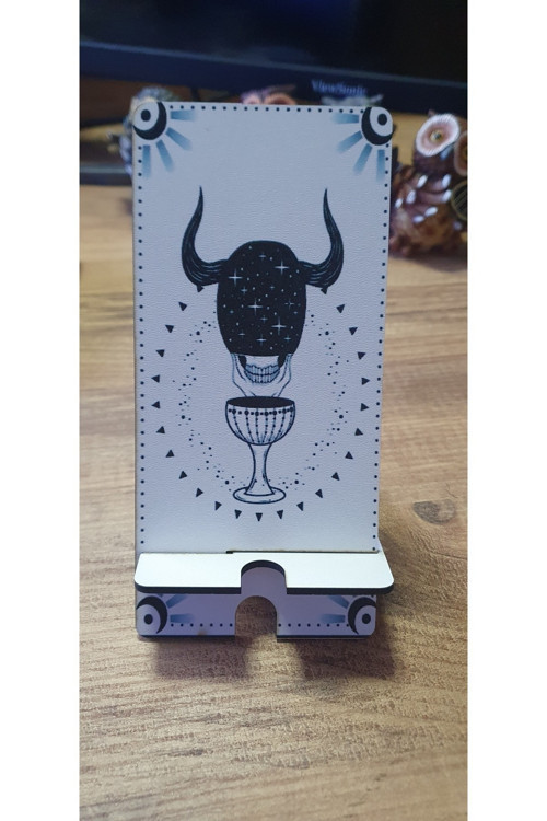 Ahşap Telefon Tutucu Masaüstü Cep Telefonu Standı - Tarot Desenli