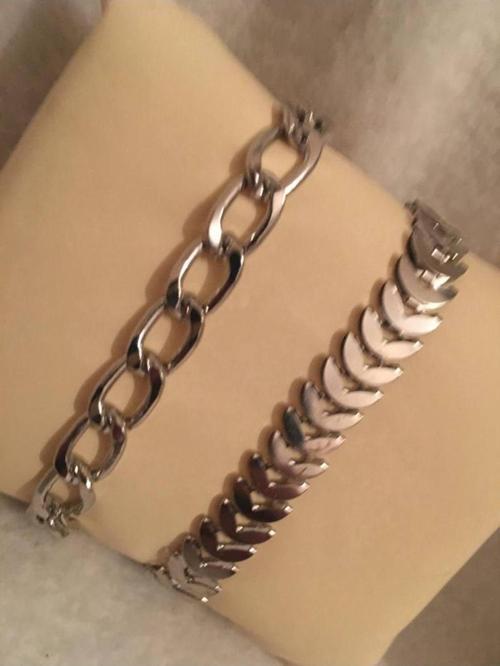 Kadın Lak Kaplama İkili Bileklik Seti Gümüş Renk