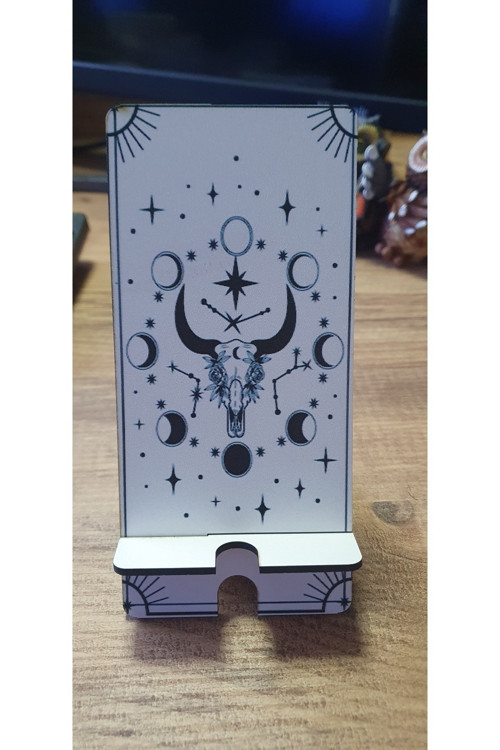 Ahşap Telefon Tutucu Masaüstü Cep Telefonu Standı - Tarot Desenli