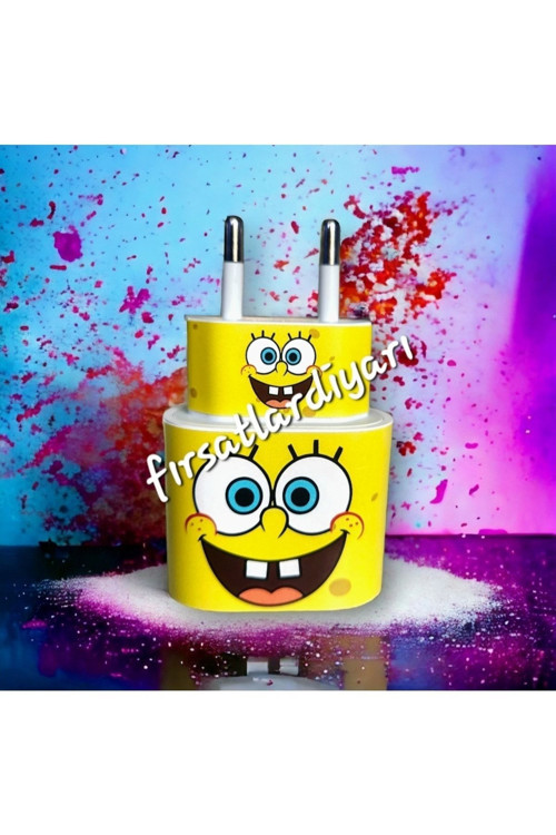 Iphone 20W Şarj Aleti Kaplama Sticker - Sünger Bob (Yedeklidir)