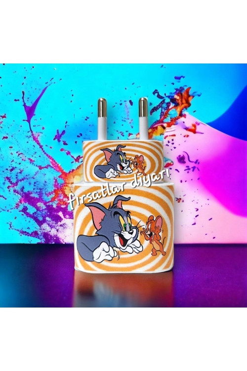 Iphone 20W Şarj Aleti Kaplama Sticker - Tom Ve Jerry (Yedeklidir)