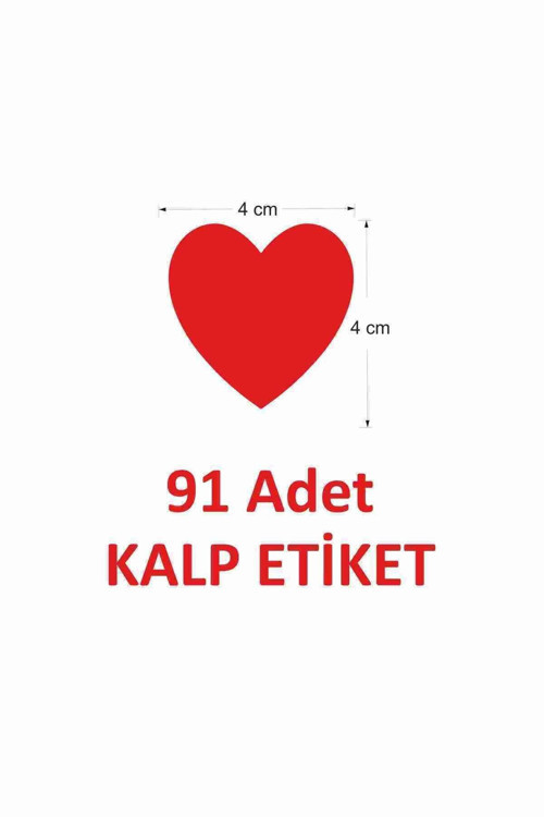 Kırmızı Kalp Etiket Sticker - Sevgililer Günü Kalpli Sticker Etiket - 91 Adet
