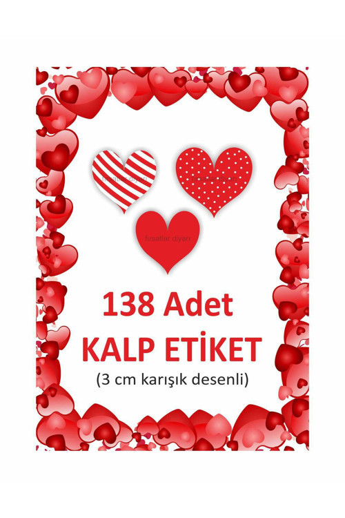 Kırmızı Kalpli Etiket Sticker - 138 Adet