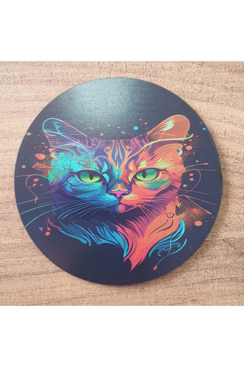 Rainbow Cat - Kedi Ahşap Bardak Altlığı (6 Adet)