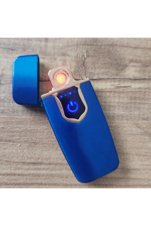 Kişiye Özel Alevsiz Şarjlı Usb Metal Elektronik Çakmak - Mavi