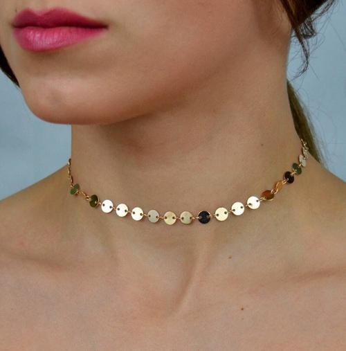 Kadın Pullu Zincir Choker (Tasma) Model Kolye Kararmaz Altın Kaplama