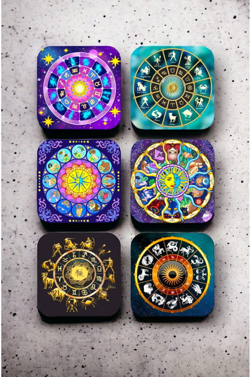 Astroloji Burçlar Ahşap Bardak Altlığı Seti 6 Adet