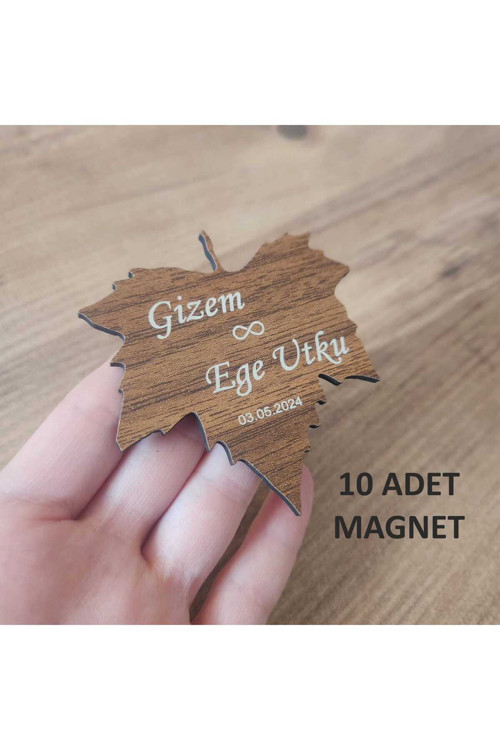 Kişiye Özel Kına Nişan Söz Nikah Düğün Hediyelik Hatıra Magnet - Yaprak Kesimli - 10 Adet