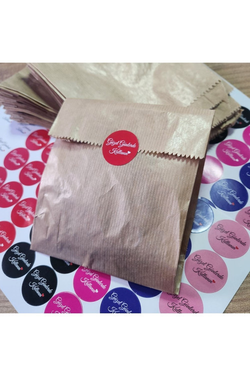 Kraft Hediye Paketi Kese Kağıdı Paketleme Etiket Seti - 50 Adet