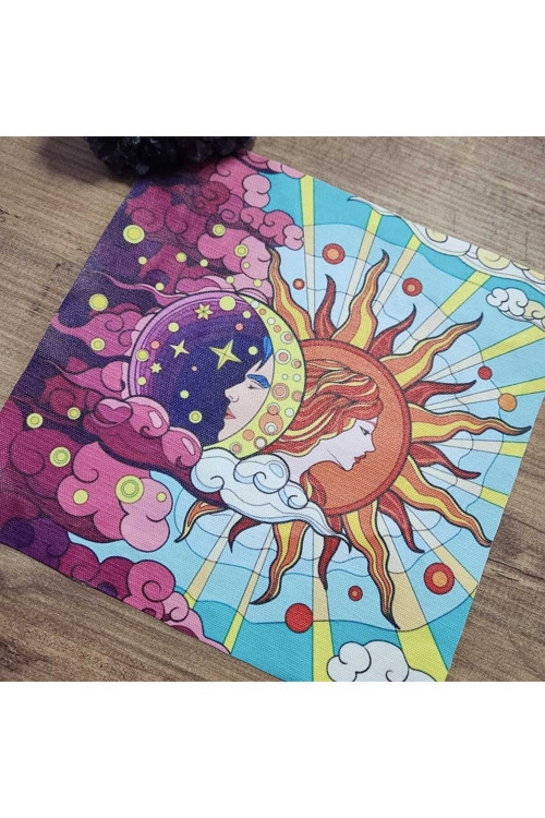 Astroloji Sun And Moon Tarot Sunak Bezi / Tarot Örtüsü 75X75 Cm