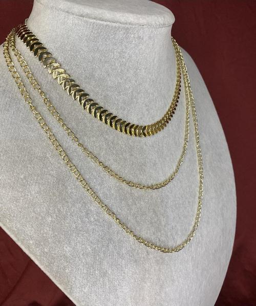 Kadın Üçlü Gold Balık Sırtı Model Çoklu Kolye