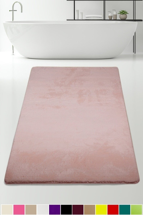 Pudra 80x150 Cm Peluş Banyo Paspası Kaymaz Tabanlı Pufidik Banyo Halısı
