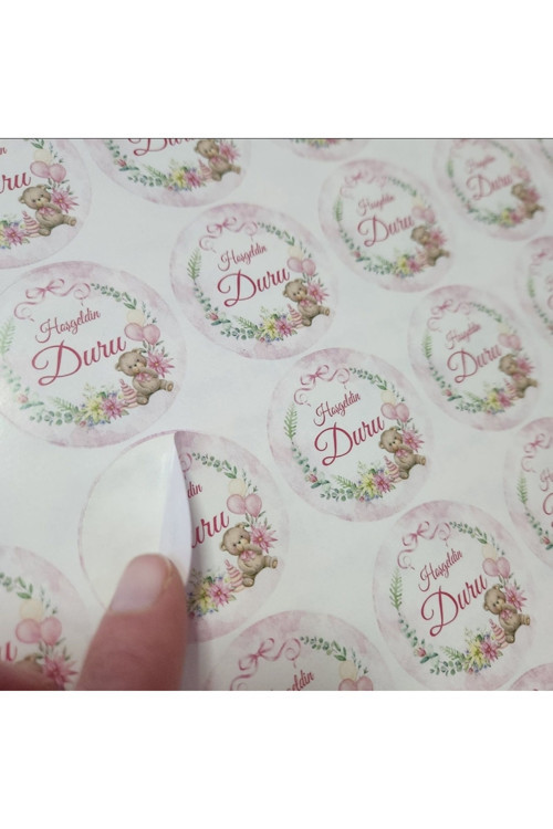 Ayıcık Tema Hoşgeldin Bebek Mevlit Doğum Günü Hediyelik Etiket Sticker / 4 Cm - 77 Adet