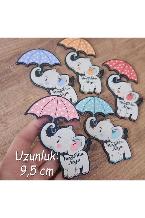 Hoşgeldin Bebek 1 Yaş - 2 Yaş Hatıra Hediyelik Ahşap Magnet - Fil Figürlü - 50 Adet