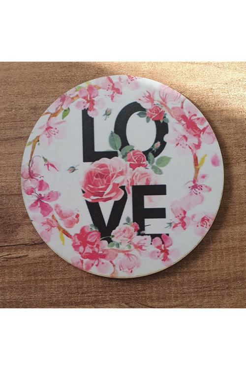 Love Baskılı Ahşap Bardak Altlığı (6 Adet)
