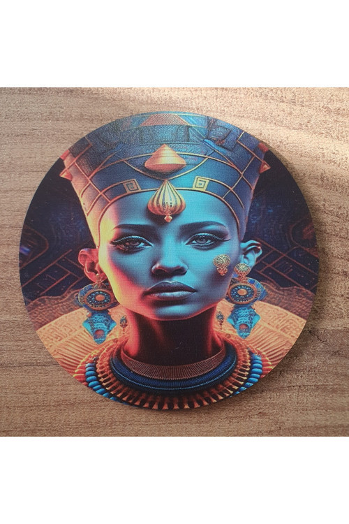 Nefertiti Desenli Ahşap Bardak Altlığı (6 Adet)