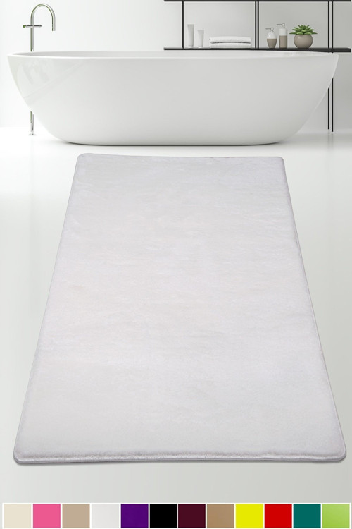 Beyaz 80x150 Cm Peluş Banyo Paspası Kaymaz Tabanlı Pufidik Banyo Halısı