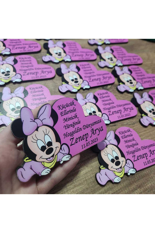 Hoşgeldin Bebek Doğum Günü 1 Yaş - 2 Yaş Hediyelik Hatıra Magnet - Bebek Minnie Mouse - 25 Adet
