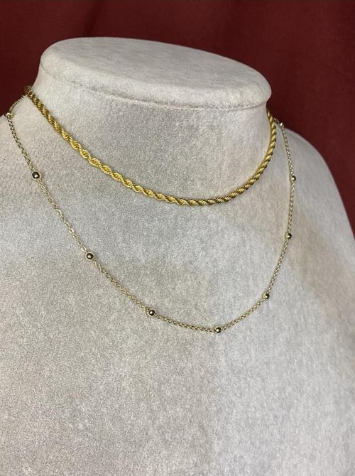 Kadın Çoklu Burgu Ve Top Zincir Model İkili Altın Kaplama Kolye