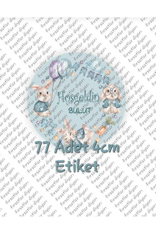 Tavşan Tema Hoşgeldin Bebek Mevlit Doğum Günü Hediyelik Etiket Sticker / 4 Cm- 77 Adet