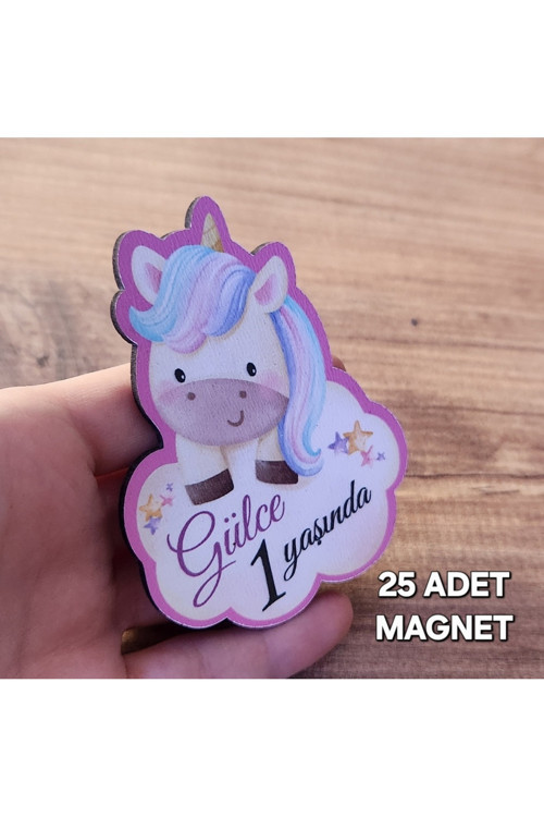 İsme Özel Doğum Günü 1 Yaş - 2 Yaş Magnet - Bebek Magnet- Baby Shower Ahşap Unicorn Magnet