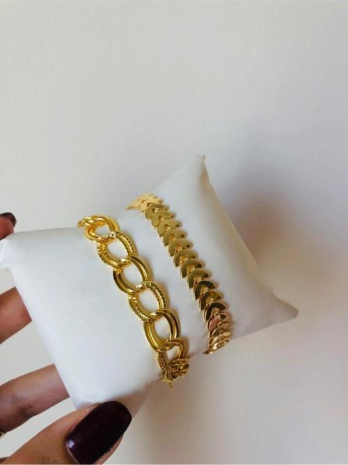 Kadın Gold Renk Altın Kaplama Samanyolu Ve Balıksırtı Model Kombin Bileklik