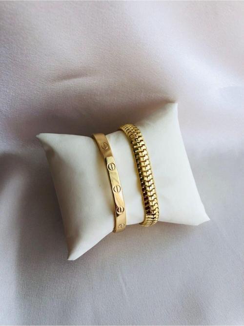 Kadın Gold Renk Çelik Kombin Bileklik