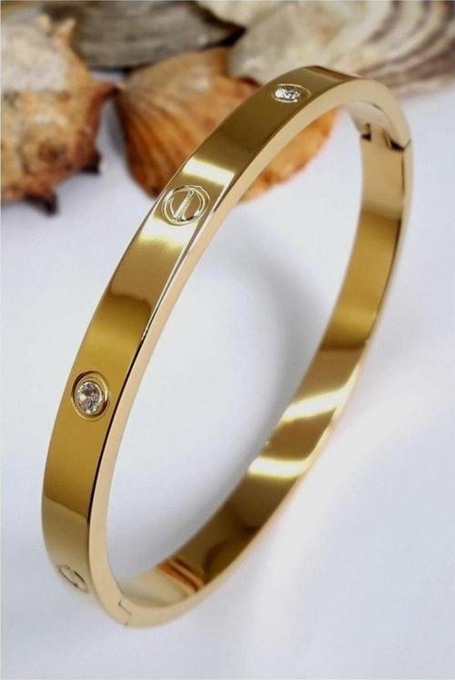 Kadın Gold Renk Taşlı Kelepçe Bileklik