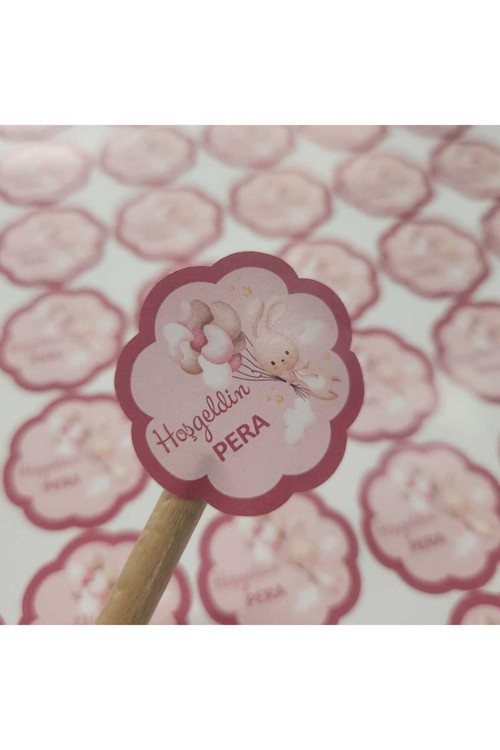 İsme Özel Hoşgeldin Bebek Etiketi Doğum Günü Baby Shower Etiket Sticker - 4 Cm 77 Adet