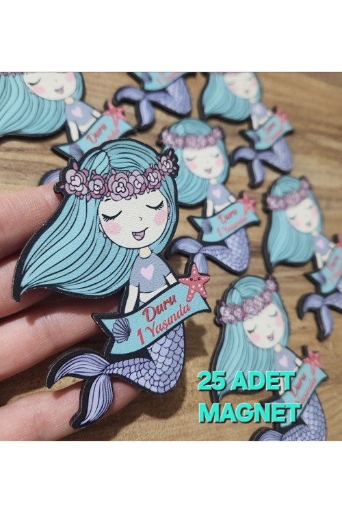 İsme Özel Hoşgeldin Bebek Magnet - Baby Shower Doğum Günü Magnet - Deniz Kızı Ahşap Magnet - 25 Adet