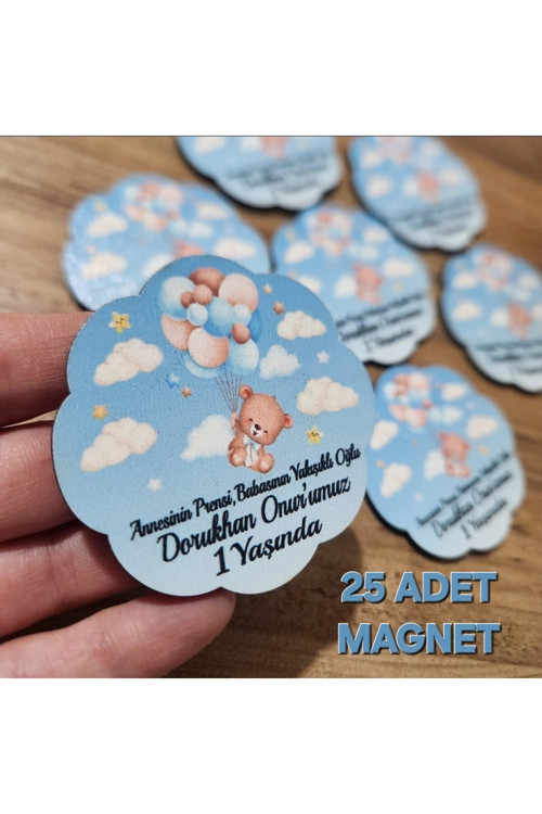 İsme Özel Hoşgeldin Bebek Magnet - Doğum Günü 1 Yaş - 2 Yaş Baby Shower Erkek Ayıcık Ahşap Magnet