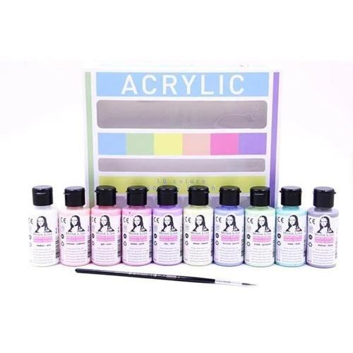 Mona Lisa Chalky Akrilik Boya Seti 10 Renk x 40 ml. + Fırça