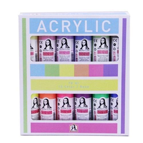 Mona Lisa Akrilik Boya Seti 12 Renk x 70 ml. (Chalky + Neon)