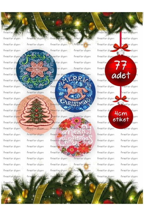 Yeni Yıl - Yılbaşı - Merry Christmas - Noel Hediyelik Kargo Paketleme Etiket Sticker - 77 Adet