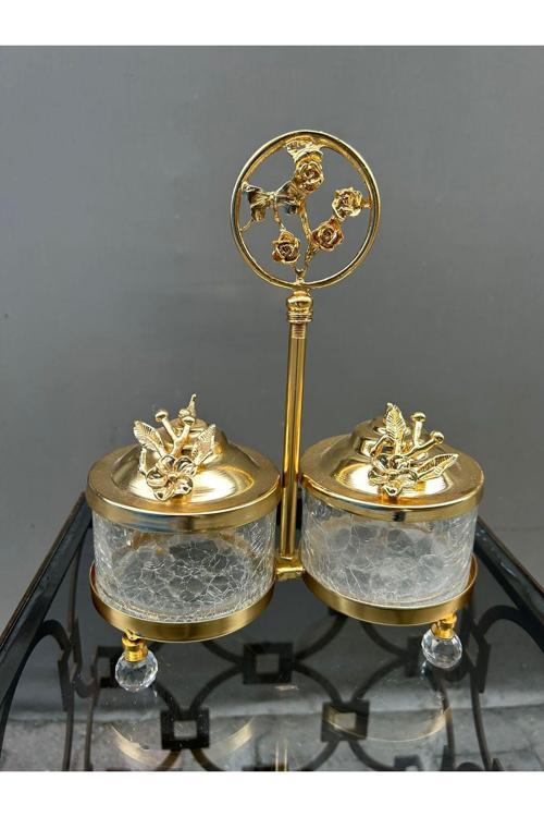 2’Li Gold Kapaklı Taş Ayaklı Muhteşem Sosluk