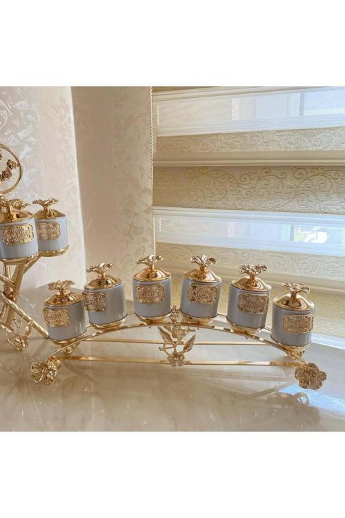 Gold Pirinç Japongül Uzun 6’Lı Porselen Baharatlık